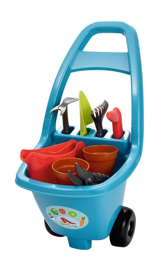 Garden & Season Trolley with garden tools 8 pcs: including watering can, pots, scissors, hoe, rake, plaette and drill hole - fyfy7