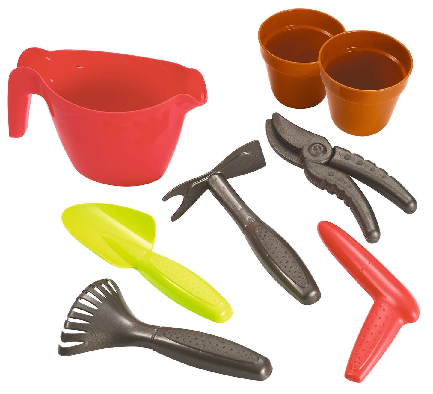 Garden & Season Trolley with garden tools 8 pcs: including watering can, pots, scissors, hoe, rake, plaette and drill hole - fyfy7