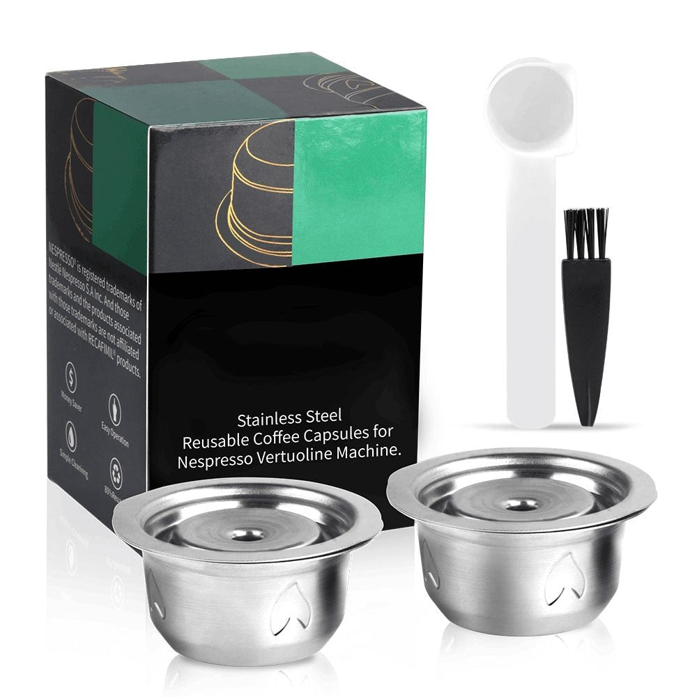 2 IN 1Reusable Vertuo Coffee Capsule Steel Stainless Metal for Nespresso Vertuoline Plus Machine Cream Coffee Filter - fyfy7