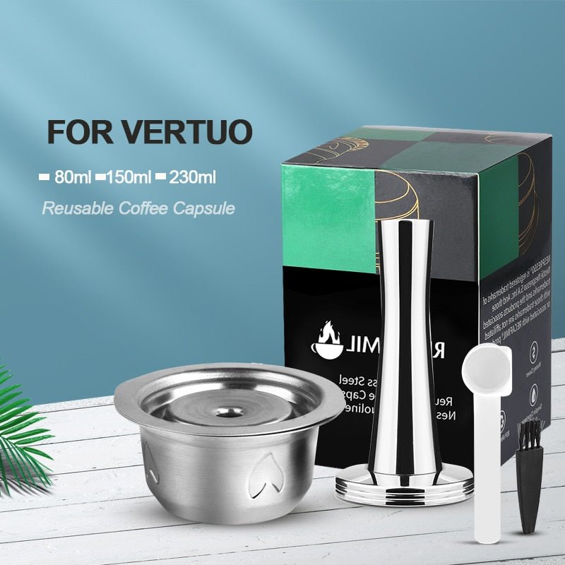 2 IN 1Reusable Vertuo Coffee Capsule Steel Stainless Metal for Nespresso Vertuoline Plus Machine Cream Coffee Filter - fyfy7