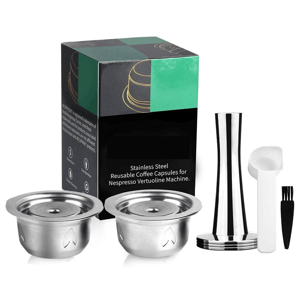 2 IN 1Reusable Vertuo Coffee Capsule Steel Stainless Metal for Nespresso Vertuoline Plus Machine Cream Coffee Filter - fyfy7
