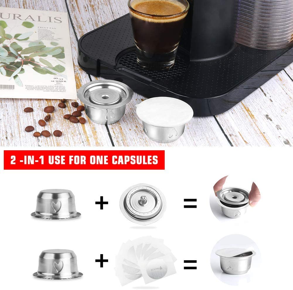 2 IN 1Reusable Vertuo Coffee Capsule Steel Stainless Metal for Nespresso Vertuoline Plus Machine Cream Coffee Filter - fyfy7