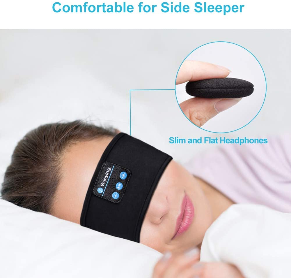 Bluetooth Sleeping Headphones Sports Headband Thin Soft Elastic Comfortable Wireless Music Earphones Eye Mask for Side Sleeper - fyfy7