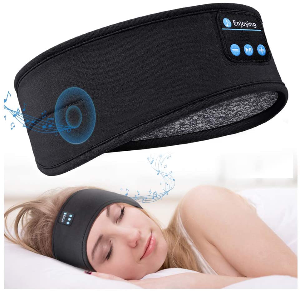 Bluetooth Sleeping Headphones Sports Headband Thin Soft Elastic Comfortable Wireless Music Earphones Eye Mask for Side Sleeper - fyfy7