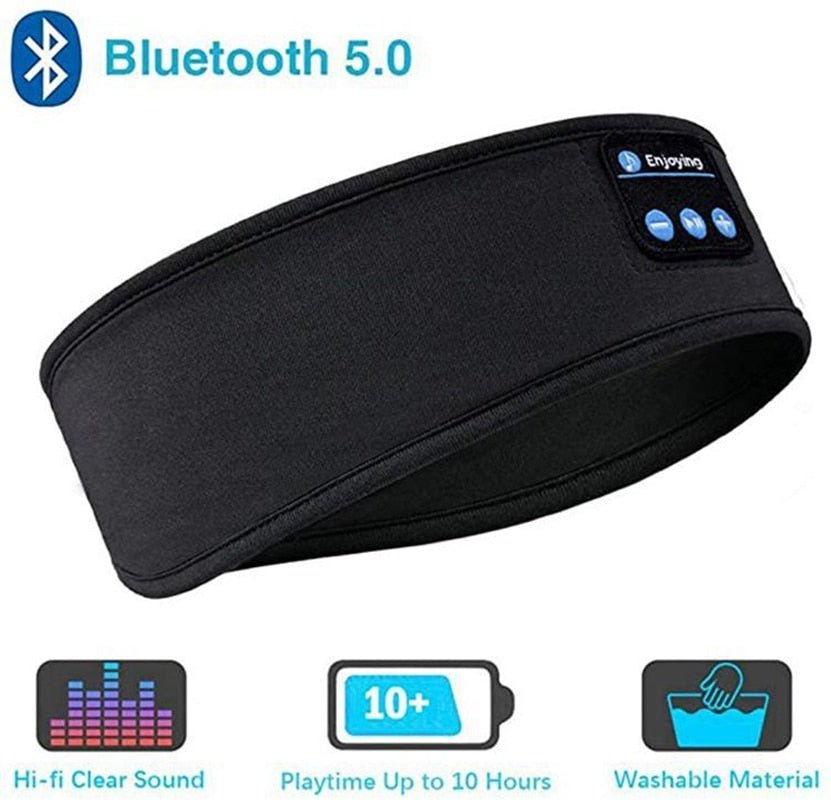 Bluetooth Sleeping Headphones Sports Headband Thin Soft Elastic Comfortable Wireless Music Earphones Eye Mask for Side Sleeper - fyfy7