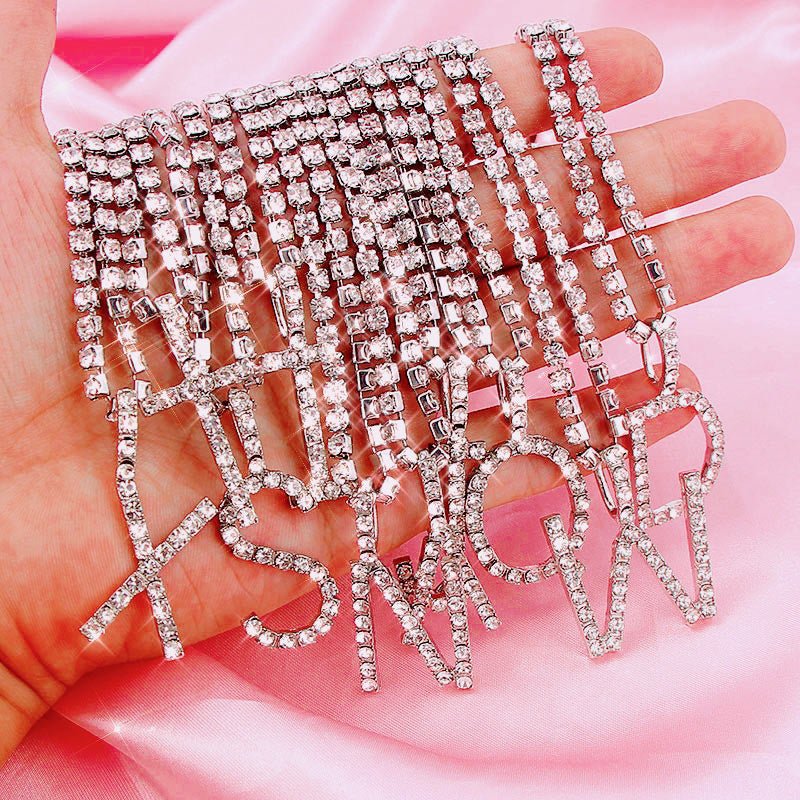 Caraquet Ice out A - Z Letter Initial Pendant Necklace Silver Color Tennis Chain Choker Necklace Female Fashion Statement Jewelry - fyfy7