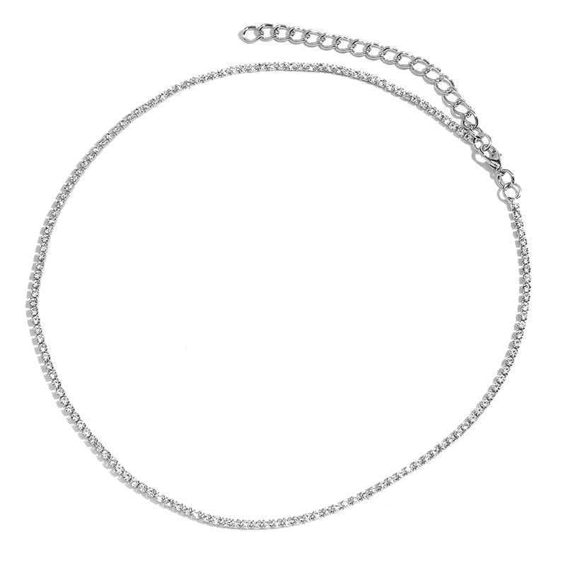 Caraquet Ice out A - Z Letter Initial Pendant Necklace Silver Color Tennis Chain Choker Necklace Female Fashion Statement Jewelry - fyfy7