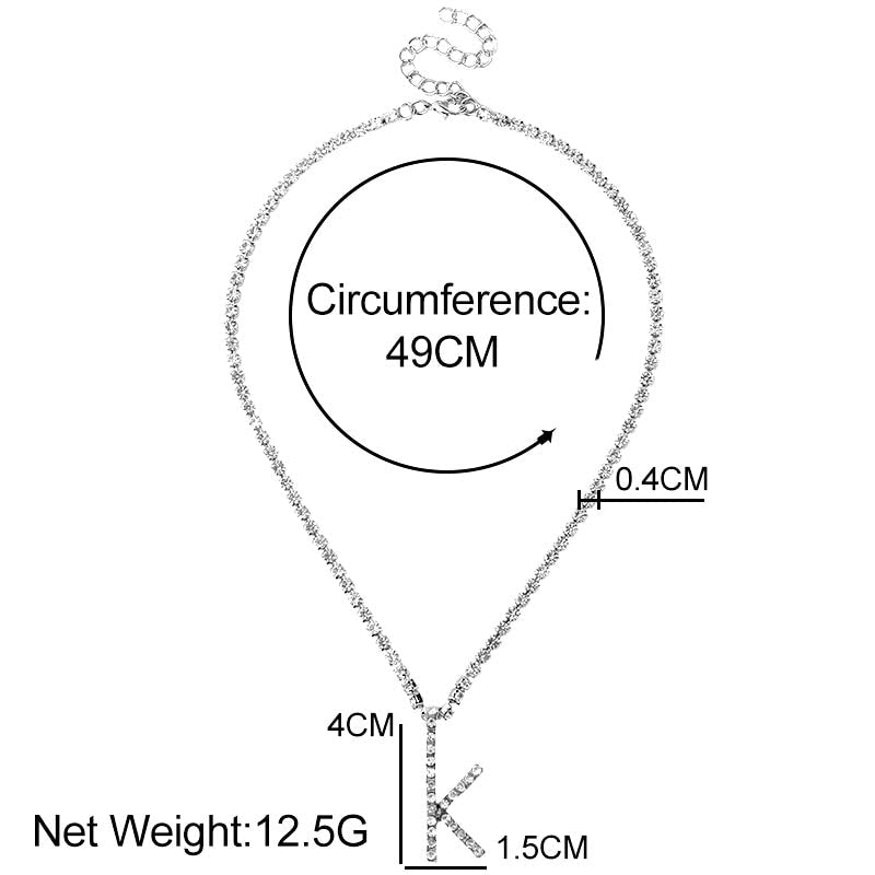 Caraquet Ice out A - Z Letter Initial Pendant Necklace Silver Color Tennis Chain Choker Necklace Female Fashion Statement Jewelry - fyfy7