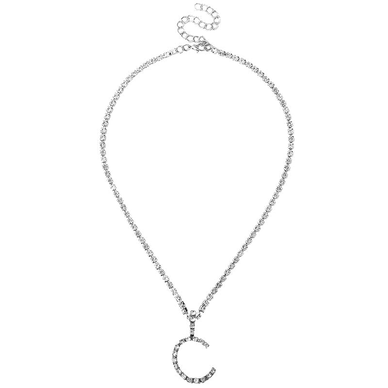 Caraquet Ice out A - Z Letter Initial Pendant Necklace Silver Color Tennis Chain Choker Necklace Female Fashion Statement Jewelry - fyfy7