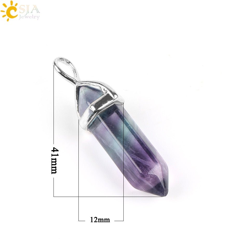 CSJA Fluorite Necklaces Crystal Pendants Suspension Natural Gem Stone Quartz Bullet Hexagonal Pendulum Reiki Chakra pendulo E546 - fyfy7