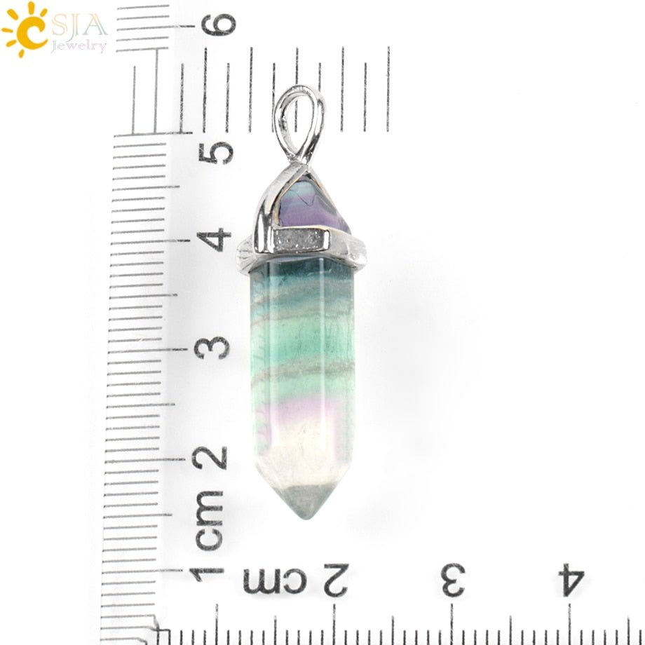 CSJA Fluorite Necklaces Crystal Pendants Suspension Natural Gem Stone Quartz Bullet Hexagonal Pendulum Reiki Chakra pendulo E546 - fyfy7