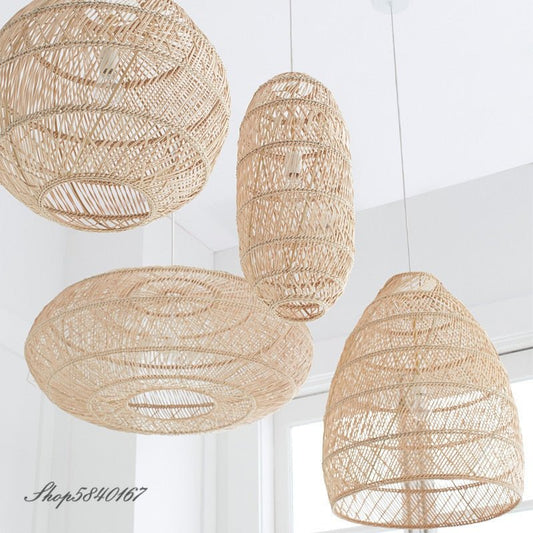 Natural Rattan Lamp Pendant light New Chinese Style Hand - woven Pendant Light for Living Room Hanging Luminaire Dining Room light - fyfy7
